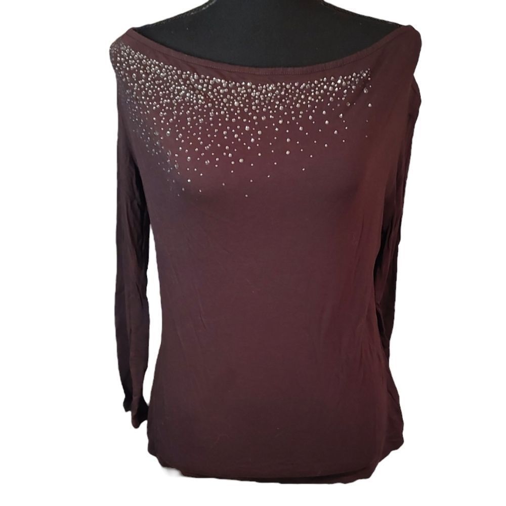 Jennifer Lopez Brown Rhinestone Long Sleeve Top Small